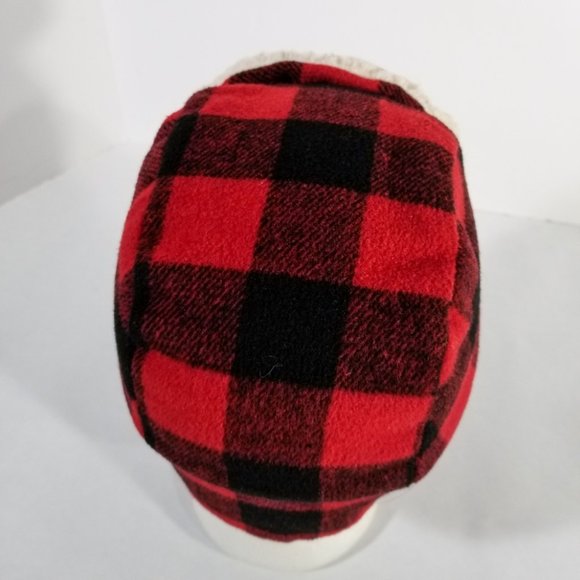 Buffalo Plaid Red & Black Ear-Muffed Winter Hat - Picture 4 of 8